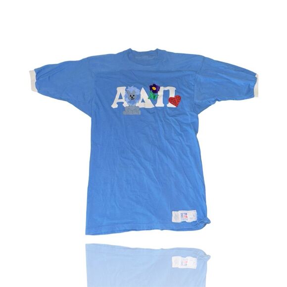 Vintage Alpha Delta Pi Sorority Greek Letters Blue Shirt Size Large - Picture 1 of 5